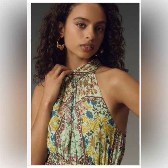 Anthropologie Dresses & Skirts - Anthropologie Floral Halter Maxi Dress in Mint, Yellow, Blue
